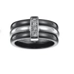 Bague en cramique et argent 925 avec oxyde de zirconium - t. 54
