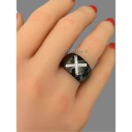 Bague c�ramique - bijouxia - large croix zirconium - argent 925 / 1000
