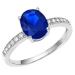 Bague femme en argent 925 rhodi� ? oxyde de zirconium bleu intense ? anneau serti de zircons ? bijou ...