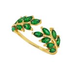 Bague feuilles de laurier femme plaqu� or 18k ? zirconium vert marquise ? design ouvert r�glable ? bijou ...