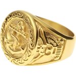 Bague pour homme en or jaune 18 carats avec motif ancre taille 59