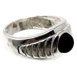 Bague loi 925m argent taille 14 synth�tique pierre noire [ab5140]