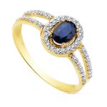 Bague en or 18 carats pour femme avec saphir et oxyde de zirconium