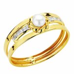 Bague en or 18 carats avec perle de 3 mm et oxyde de zirconium