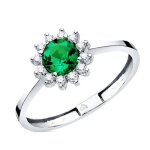 Bague en or blanc 18 carats avec �meraude recristallis�e de 5 mm et 12 diamants de 0014 ct.