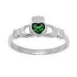 Bague solitaire c?ur femme argent 925 rhodi� ? zirconium vert �meraude unique ? pierre taill�e c?ur ? ...