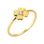 Bague tr�fle 4 feuilles femme plaqu� or 18 carats anneau fin zirconium central bijou porte - bonheur ...