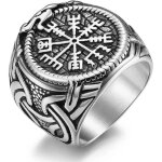 Bague viking rune en acier inoxydable chevalire symbole boussole nordique pour homme argent 13 264