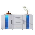Bahut moderne buffet bas avec led et tiroirs meuble de rangement pour salle � manger - 140x35x70 cm blanc ...
