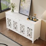 Bahut moderne avec �tag�res r�glables et poign�es cristal buffet blanc avec 4 portes miroir et 2 tiroirs ...