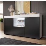 Bahut sefora l 135 x h 73 x p 34 cm meuble en mélanine mate avec éclairage led couleur blanc et noir Bahut sefora l 135 x h 73 x p 34 cm meuble en mélanine mate avec éclairage led couleur blanc et noir