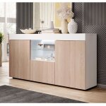 Bahut sefora l 135 x h 73 x p 34 cm meuble en mlanine mate avec clairage led couleur blanc et sonoma ...