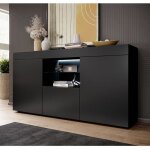 Bahut sefora l 135 x h 73 x p 34 cm meuble en mélanine mate avec éclairage led couleur noir Bahut sefora l 135 x h 73 x p 34 cm meuble en mélanine mate avec éclairage led couleur noir