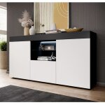 Bahut sefora l 135 x h 73 x p 34 cm meuble en mélanine mate avec éclairage led couleur noir et blanc Bahut sefora l 135 x h 73 x p 34 cm meuble en mélanine mate avec éclairage led couleur noir et blanc