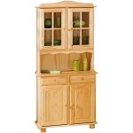 Bahut vaisselier vernis naturel - marron - 43 x 88 x 198 cm - bois massif - salle � manger - adulte