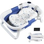 Baignoire bebe pliable - avec thermometre & tapis de bain - pieds antiderapants - bleu