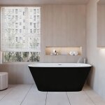 Baignoire �lot ovale bicolore - 260l - 160x73x60 cm - int�rieur blanc - ext�rieur noir mat - design moderne ...