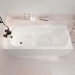 Baignoire rectangulaire 150x70x54cm - acrylique et abs blanc - dossier et accoudoirs int�gr�s