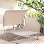 Bain de soleil 2 places lit de jardin design contemporain toit r�glable 2 roulettes 2 oreillers acier ...