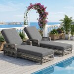 Bain de soleil 2 sets tress� en rotin pe dossier r�glable coussin amovible design ajour� pour terrasse ...