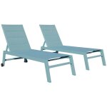 Lot de 2 bains de soleil barbados en textilène bleu clair - aluminium bleu clair Lot de 2 bains de soleil barbados en textilène bleu clair - aluminium bleu clair
