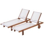 Lot de 2 bains de soleil en bois exotique saïgon - maple - ecru Lot de 2 bains de soleil en bois exotique saïgon - maple - ecru