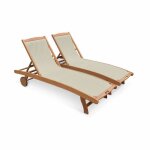 Bains de soleil en bois - marbella gris taupe - 2 transats en bois deucalyptus huil� et textil�ne gris ...