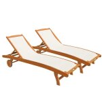 Bain de soleil en bois et textil�ne lot de 2