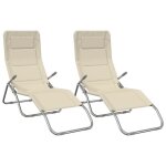 Bain de soleil - clarence� - chaises longues pliables - lot de 2 - ruigneuf - 2 places - cr�me textil�ne ...