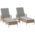 Bain de soleil - clarence� - transat avec coussin - lot de 3 - ruigneuf - 2 places - beige et gris clair ...