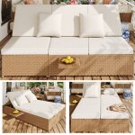 Bain de soleil double 2 places pliant en r�sine tress�e transat jardin avec coussins chaise longue ext�rieur ...