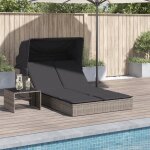 Bain de soleil double - nanas - chaise longue - 2 places - et auvent et coussins gris r�sine tress�e ...