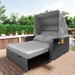 Bain de soleil double en r�sine tress�e avec auvent canap� - lit de jardin convertible 2 places avec ...