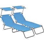 Lot de 2 bains de soleil pliable lazy - avec pare soleil - bleu