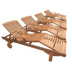 Bain de soleil pliant en bois exotique singapour - maple - marron clair - lot de 4
