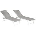 Lot de 2 bains de soleil pliants sicilia en textilène gris - structure blanche Lot de 2 bains de soleil pliants sicilia en textilène gris - structure blanche