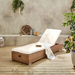 Bain de soleil. r�sine tress�e. coussins polyester beige. multi - position. olbia l195 x p65 x h32 / ...