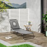 Bain de soleil pliable transat inclinable 4 positions chaise longue 3 coussins fournis gris
