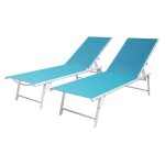 Lot de 2 bains de soleil pliants sicilia en textilne bleu - structure blanche