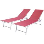 Lot de 2 bains de soleil pliants sicilia en textilne rose - structure blanche
