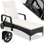 Bain de soleil - tectake - chaise longue en rotin de jardin kalamata  roulettes 200 x 70 x 33 - noir ...