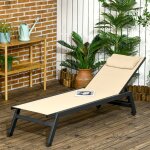 Bain de soleil transat en aluminium et textil�ne avec roulettes et repose - t�te dossier inclinable kaki ...