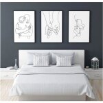 Baiser dessin au trait sur toile tableau visage affiche abstraite femme murale art minimaliste peinture ...