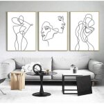 Baiser dessin au trait sur toile tableau visage affiche abstraite femme murale art minimaliste peinture ...