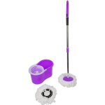 Balai 360 tournant avec deux serpillres microfibre et un seau  roues - pourpre