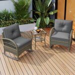 Balancelle de jardin 2 places rattan gris - chaise � bascule avec coussins d�houssables lavables charge ...