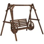 Balancelle de jardin 2 places style western - accoudoirs roues charrette - bois sapin trait carbonisation ...