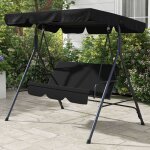 Balancelle de jardin 3 places toit inclinaison r�glable coussins assise et dossier acier noir polyester ...