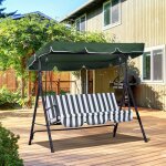 Balancelle de jardin 3 places toit inclinaison r�glable coussins assise et dossier acier noir polyester ...
