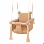 Balancoire bebe bois ginger home motif ours avec assise coton securisee 28 x 28 x 196 cm